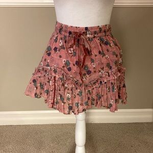 LoveShackFancy Pink Tiered Ruffle Floral Skirt XS P 0 2